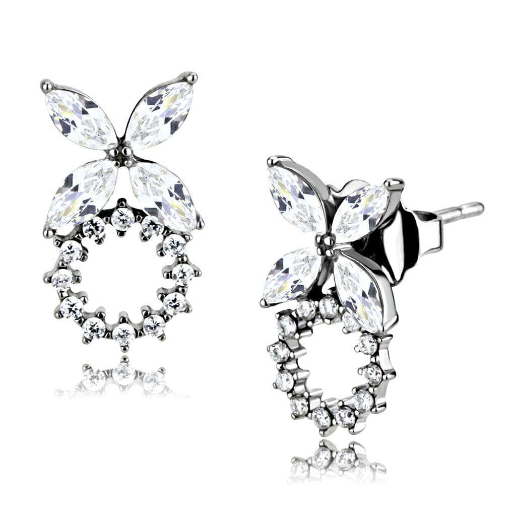 Stainless Steel CZ Marquise Butterfly Pave Circle Drop Earrings