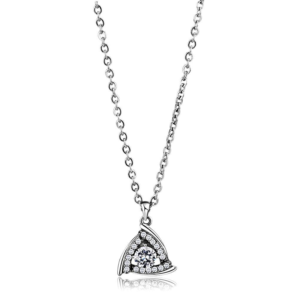 Stainless Steel CZ Pave Triangle Pendant Necklace