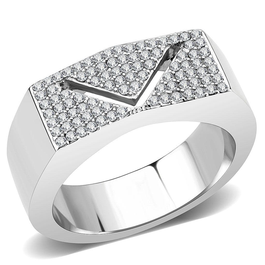 Stainless Steel CZ Pave Chevron V Arrow Men Signet Ring