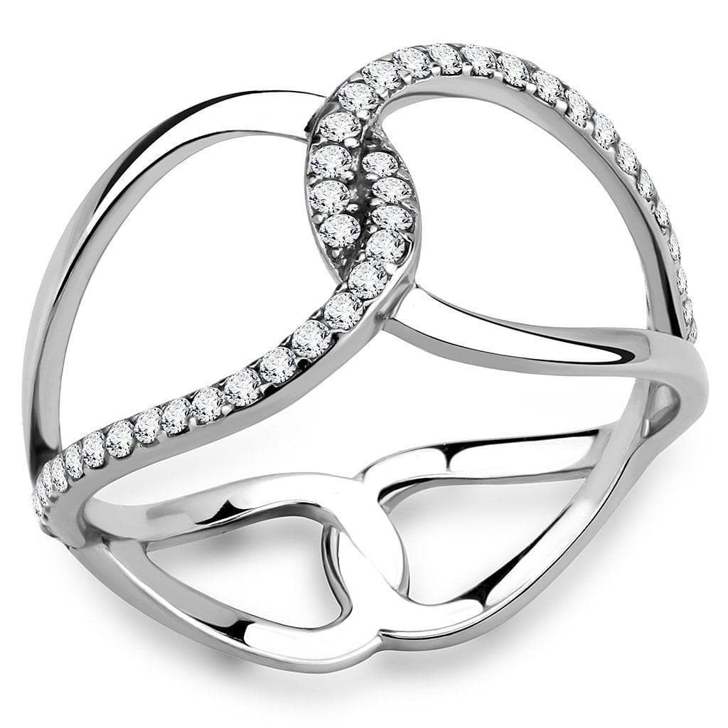 Stainless Steel CZ Pave Open Abstract Organic Loop Band Ring