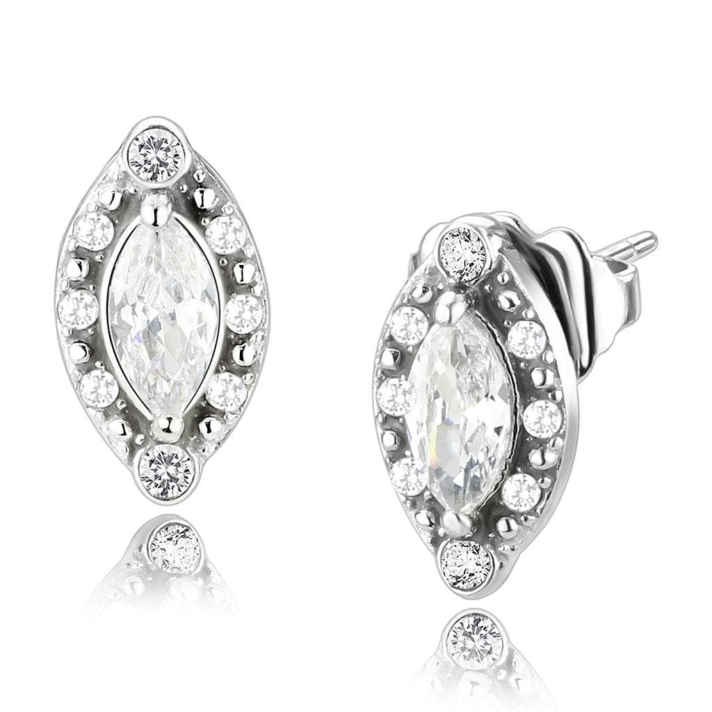 Stainless Steel CZ Marquise Pave Oval Halo Studs Earrings