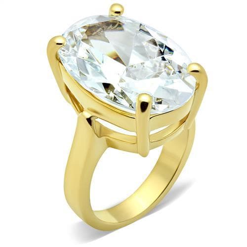 Brass Gold CZ Oval Large Prong Filigree Cocktail Ring