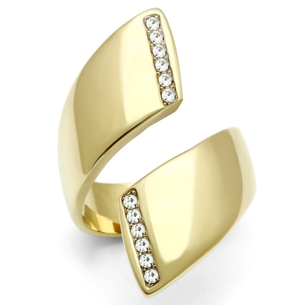 Brass Gold CZ Pave Bar Bypass Open Ring | The Stainless Jewelry