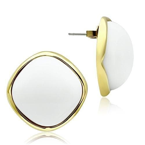 Brass Gold White Enamel Cushion Dome Studs Earrings