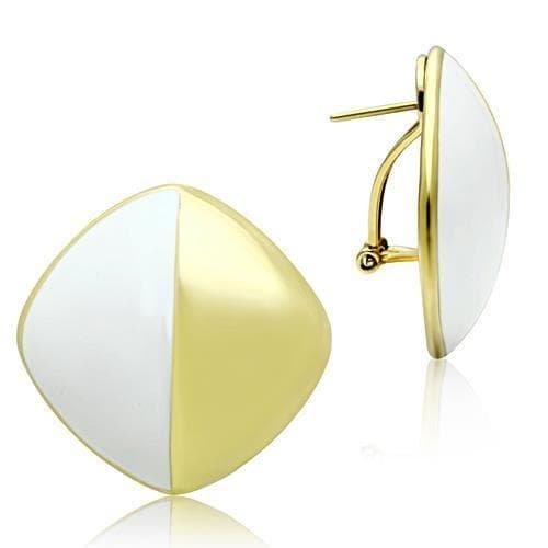 Brass Gold White Enamel Two Tone Marquise Leaf Leverback Earrings