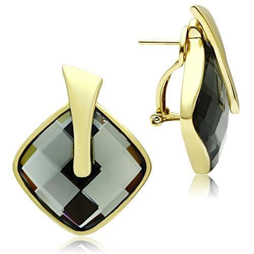 Brass Gold Smoky Grey Crystal Diamond Drop Leverback Earrings