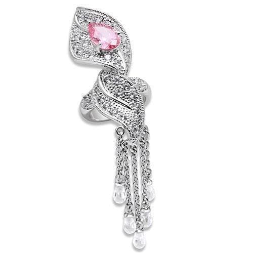 Brass Pink CZ Pear Pave Leaf Tassel Pendant