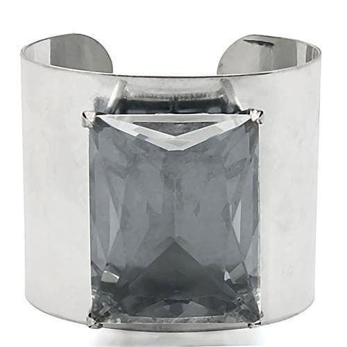 Brass Grey CZ Emerald Cut Wide Cuff Bangle Bracelet