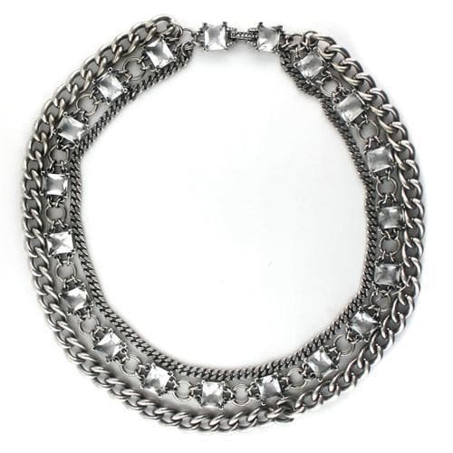 Brass CZ Curb Chain Collar Statement Necklace