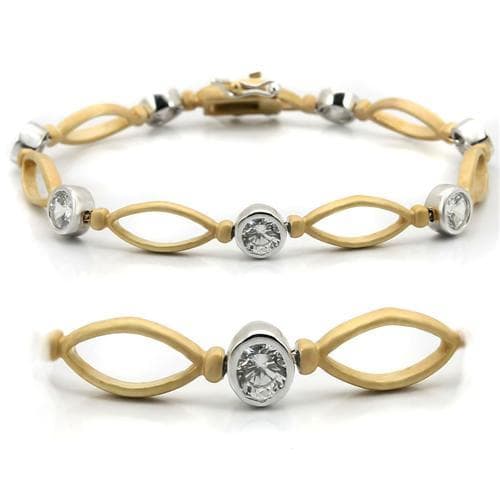 Brass Two Tone Gold CZ Bezel Infinity Link Bracelet