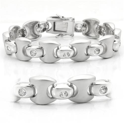 Brass CZ Bezel Circle Dome Link Bracelet | The Stainless Jewelry
