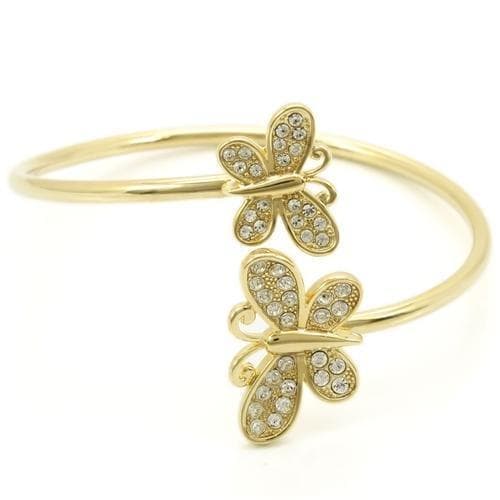 Brass Gold CZ Pave Butterfly Open Bangle Bracelet