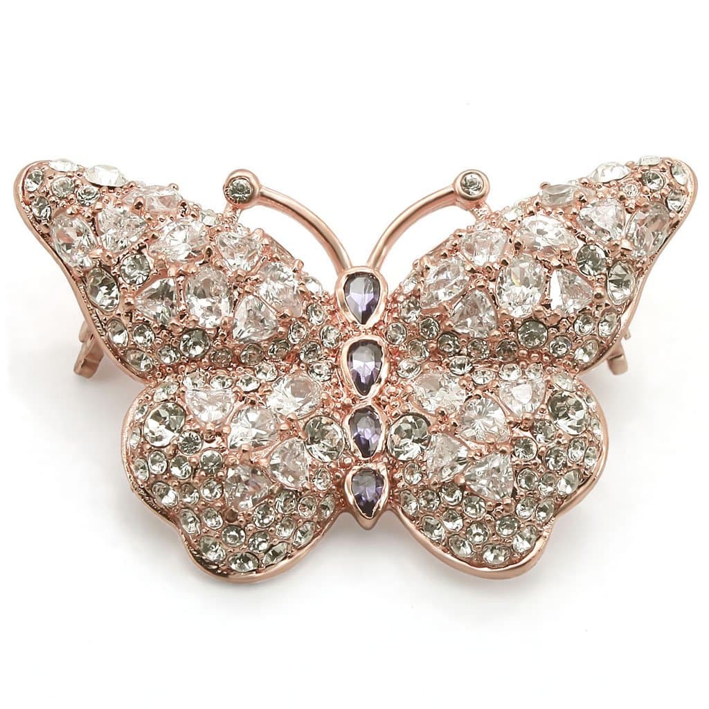 Brass Rose Gold CZ Pave Butterfly Brooch | The Stainless Jewelry