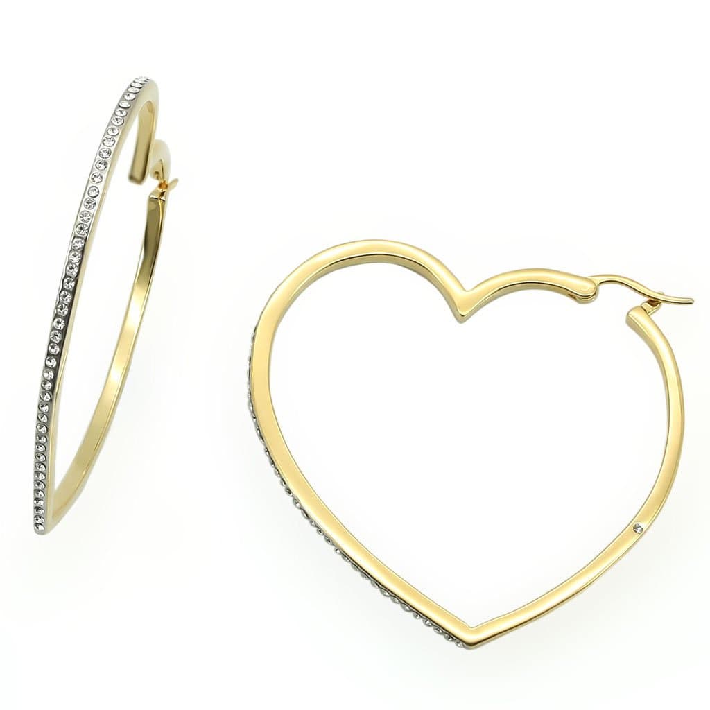 Brass Gold CZ Heart Shaped Hoop Earrings | The Stainless Jewelry