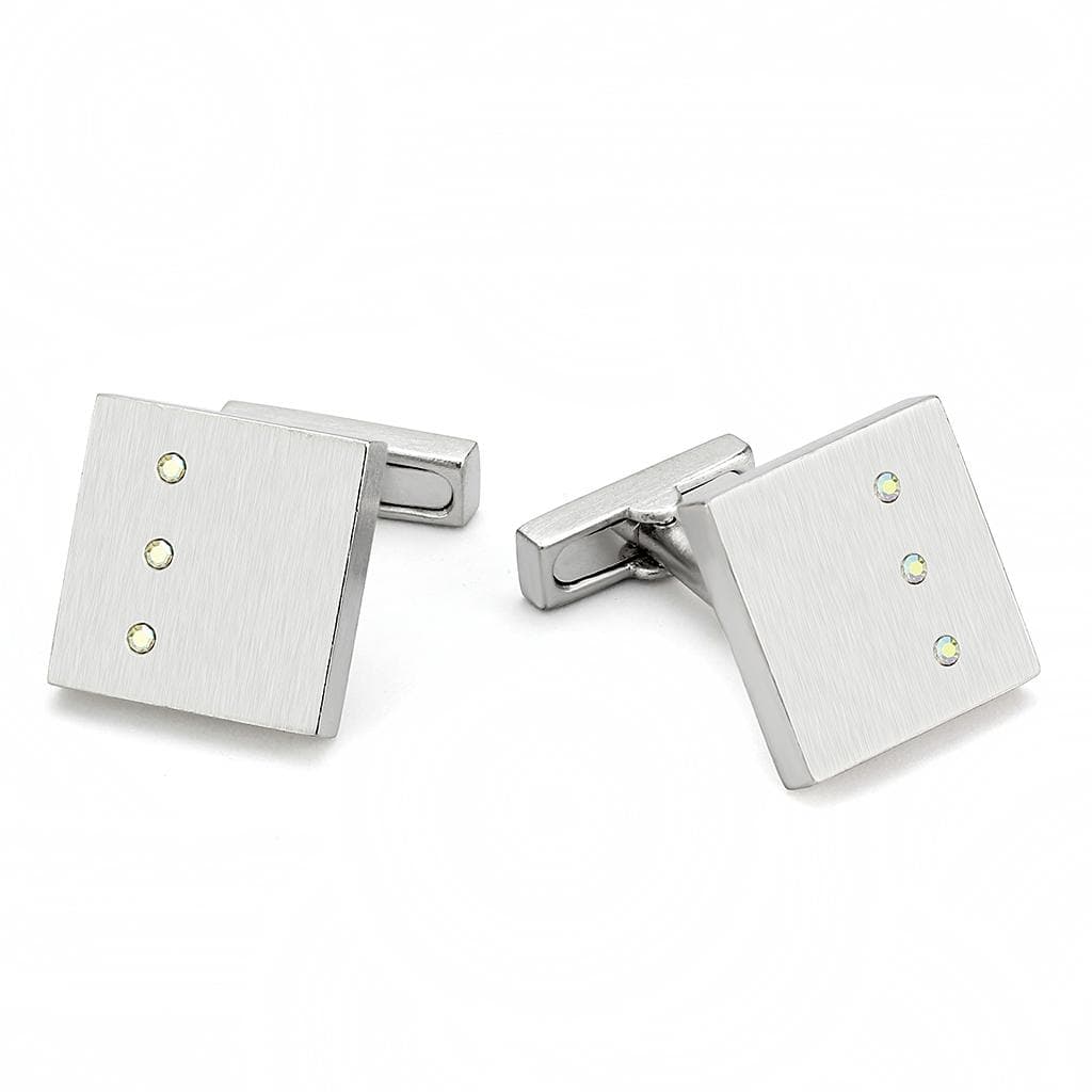 Brass Silver Brushed Satin Square Cufflinks Bracelet
