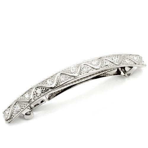 Brass Silver CZ Pave Wave Vine Hair Barrette Ring