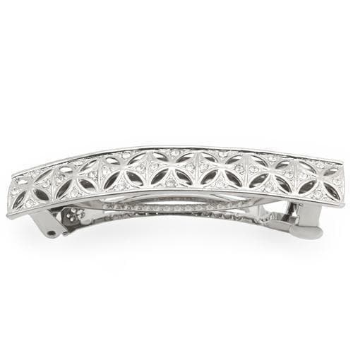 Brass Silver CZ Pave Openwork Filigree Hair Barrette Ring