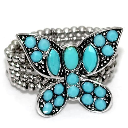 Brass Silver Turquoise Cabochon Butterfly Stretch Ring