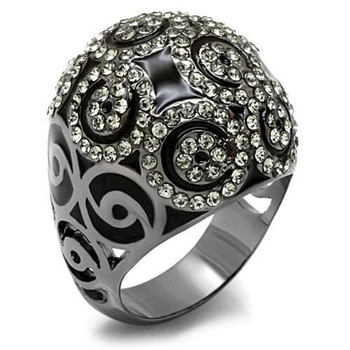 Brass Gunmetal Crystal Scroll Filigree Dome Cocktail Ring