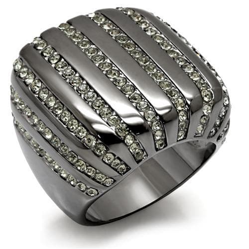 Brass Gunmetal Crystal Channel Stripe Wide Band Cocktail Ring
