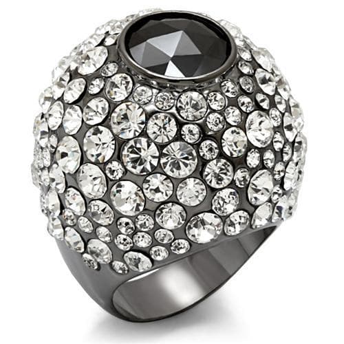 Brass Gunmetal Crystal Mixed Cut Bubble Dome Cocktail Ring