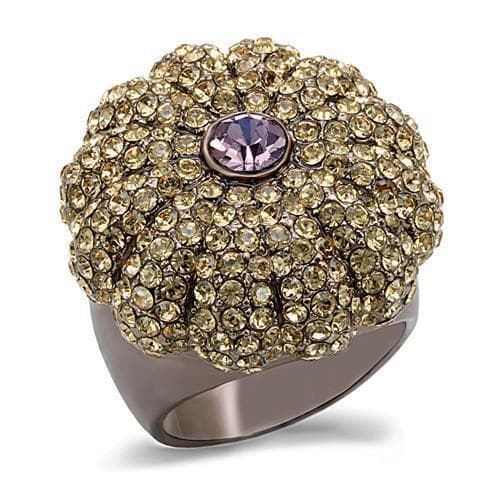 Brass Chocolate Champagne Crystal Lavender Center Dome Ring