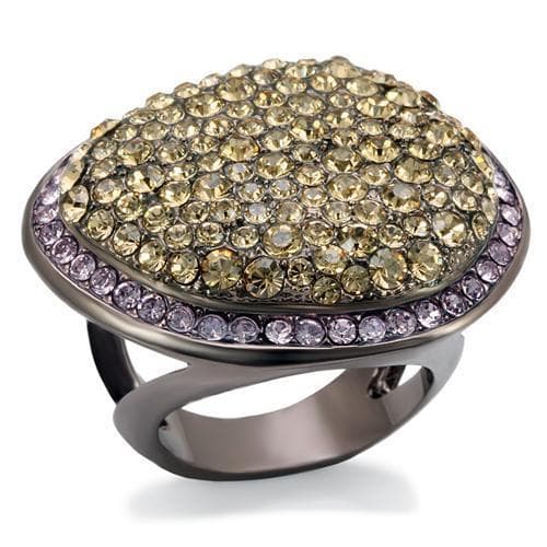 Brass Chocolate Olive Lavender Crystal Pave Oval Dome Ring