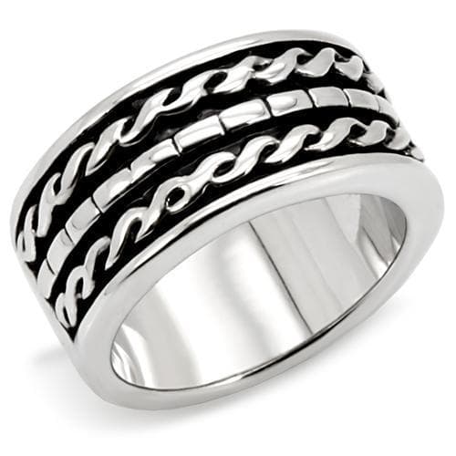 Brass Silver Polished Double Chain Inlay Wide Band Ring