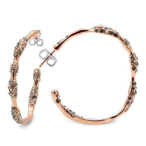 Brass Rose Gold Crystal Cluster Textured Hoop Earrings