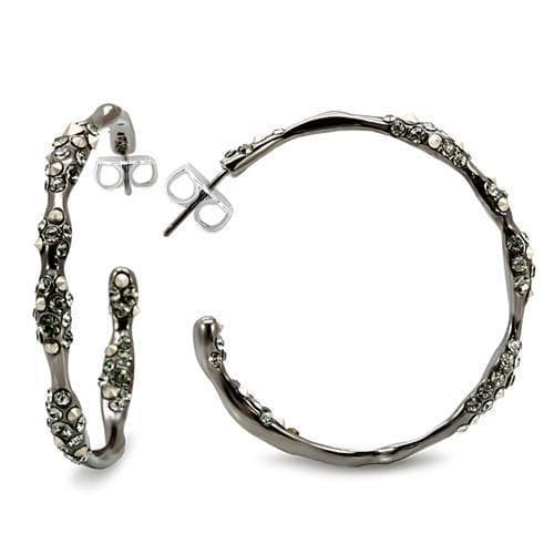 Brass Gunmetal Crystal Cluster Textured Hoop Earrings