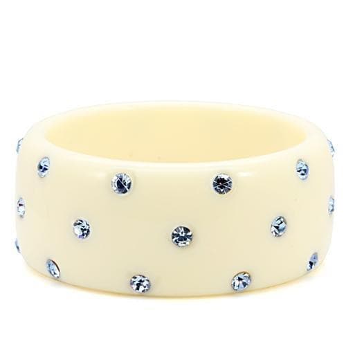 Stainless Steel Ivory Resin Blue Crystal Polka Dot Wide Bracelet