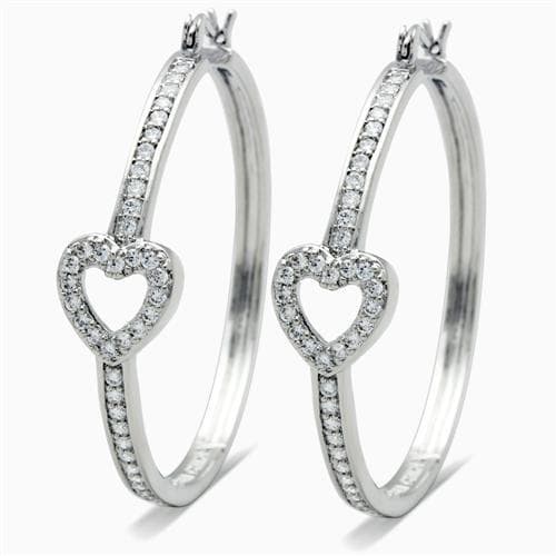 Brass Silver CZ Pave Heart Hoop Earrings | The Stainless Jewelry