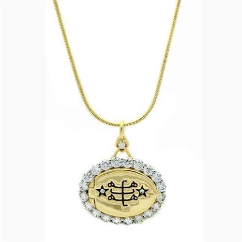 Brass Gold CZ Halo Oval Cross Star Medallion Pendant