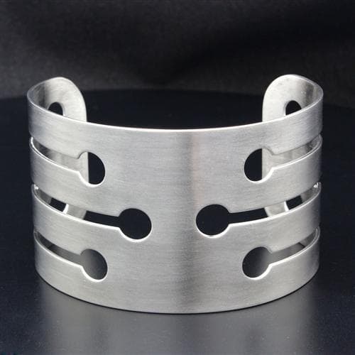Stainless Steel Silver Brushed Abstract Circle Slot Bracelet