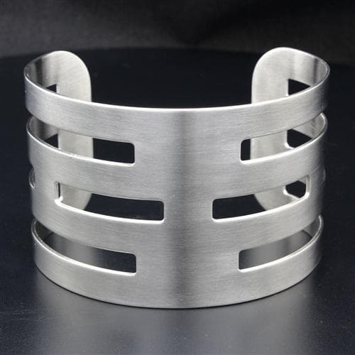 Stainless Steel Silver Brushed Horizontal Bar Cutout Wide Ring