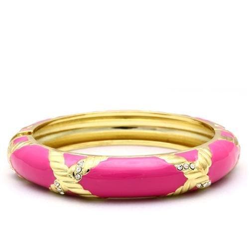 Brass Gold Pink Enamel Crystal Accent Hinged Bangle Bracelet