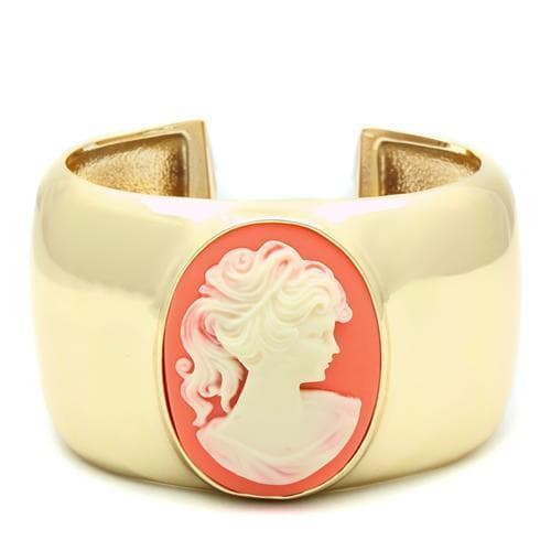 Brass Gold Pink Cameo Wide Cuff Bangle Bracelet