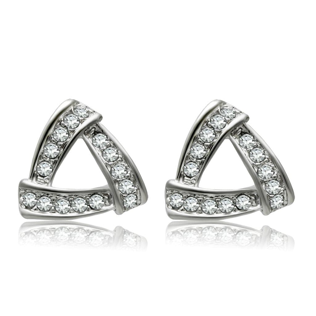Brass Silver CZ Pave Triangle Stud Earrings