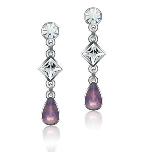 Brass Silver CZ Amethyst Pear Drop Dangle Earrings
