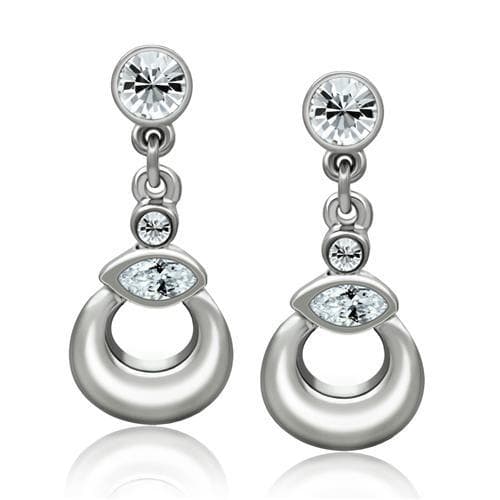 Brass Silver CZ Marquise Circle Doorknocker Drop Earrings