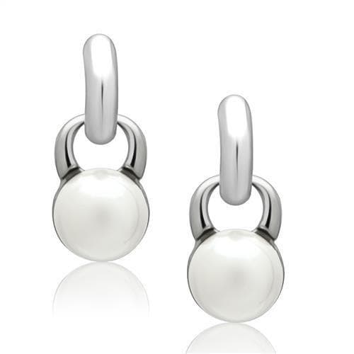 Brass Silver Pearl Polished Link Drop Earrings