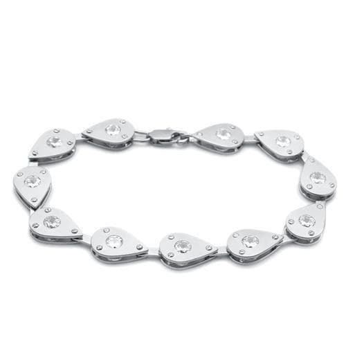 Brass Silver CZ Heart Pear Mixed Link Bracelet