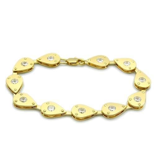 Brass Gold CZ Pear Shield Mixed Link Bracelet