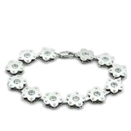 Brass Silver CZ Flower Link Bracelet | The Stainless Jewelry