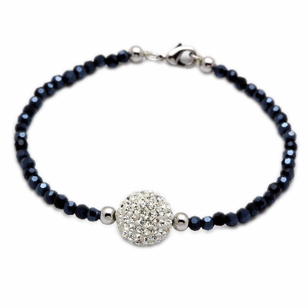 Brass Navy Blue Crystal Bead Pave Ball Bracelet