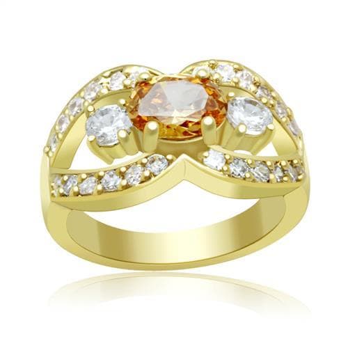Brass Gold Champagne CZ Heart Crossover Ring