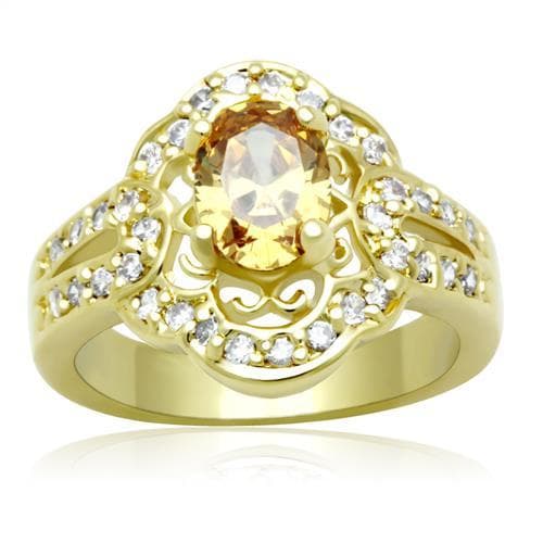 Brass Gold Champagne CZ Oval Filigree Scroll Ring