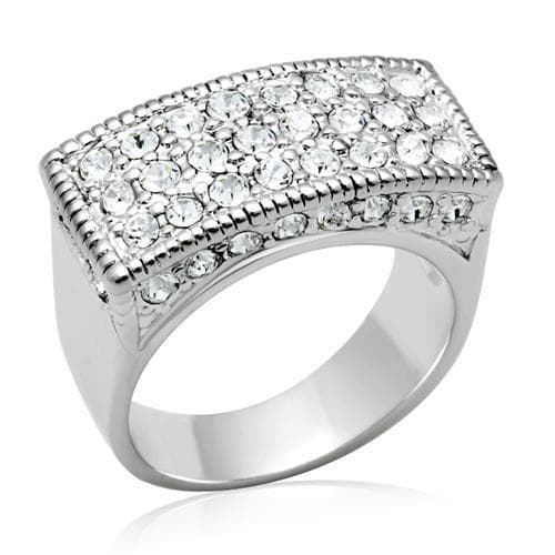 Brass Silver Crystal Pave Wide Rectangular Band Ring