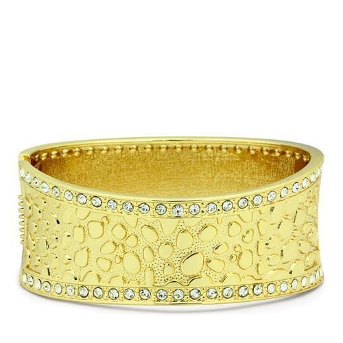 Brass Gold Hammered Textured CZ Edge Wide Bangle Bracelet