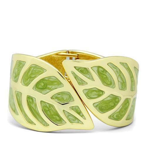 Brass Gold Green Enamel Leaf Cutout Hinged Bangle Bracelet